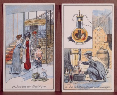 Ein elektrischer Aufzug und elektrische Beleuchtung, aus der Serie Les Merveilles de l